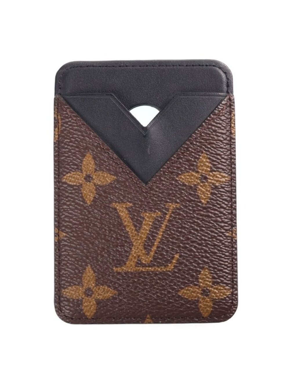 Louis Vuitton Monogram Macassar Card Case Magnet Mag Safe Brown Black